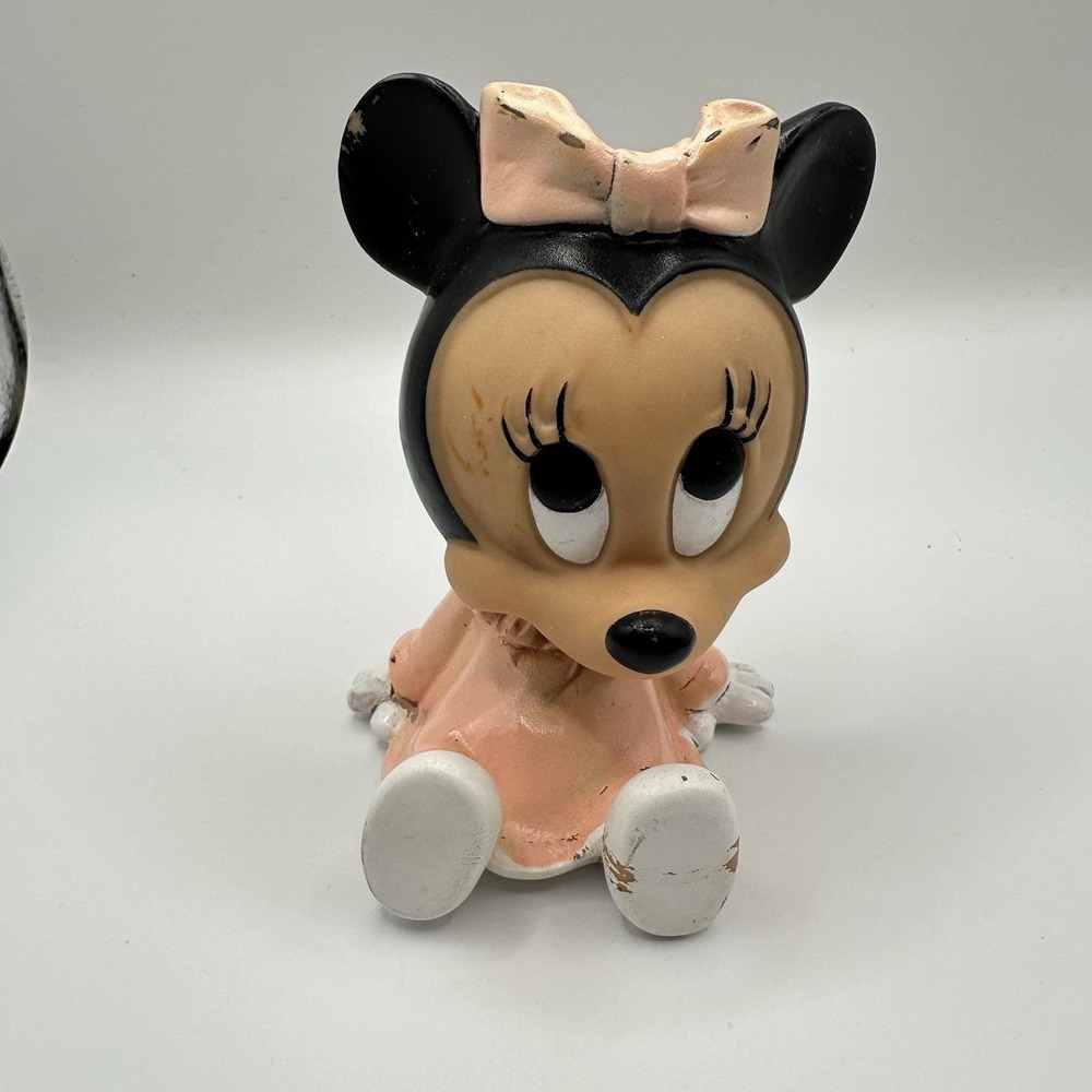 Vintage 1984 Disney Babies Minnie Mouse Pink Dress Rubber Squeaky Toy‎ Figure